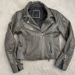 Mauritius Christy Leather Jacket in Olive Green with Black Stars